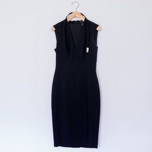 White House Black Market Deep V-Neck Belted Dress
